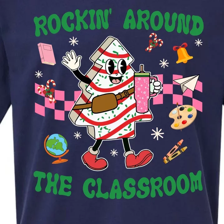 Rockin Around The Classroom Funny Teacher Christmas Sueded Cloud Jersey T-Shirt