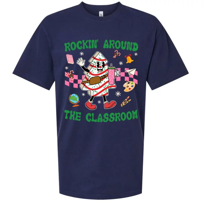 Rockin Around The Classroom Funny Teacher Christmas Sueded Cloud Jersey T-Shirt