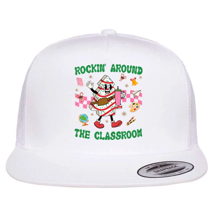 Rockin Around The Classroom Funny Teacher Christmas Flat Bill Trucker Hat