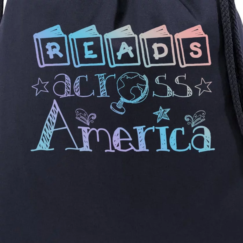 Reads Across Tee America Reading Teacher Books Reader Cool Gift Drawstring Bag