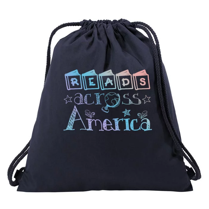 Reads Across Tee America Reading Teacher Books Reader Cool Gift Drawstring Bag