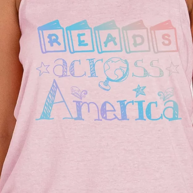 Reads Across Tee America Reading Teacher Books Reader Cool Gift Women's Knotted Racerback Tank