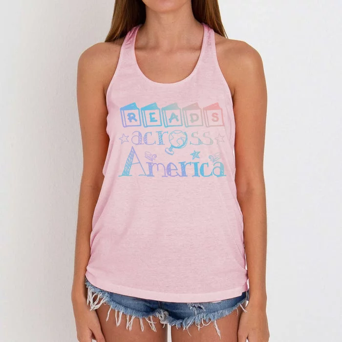 Reads Across Tee America Reading Teacher Books Reader Cool Gift Women's Knotted Racerback Tank