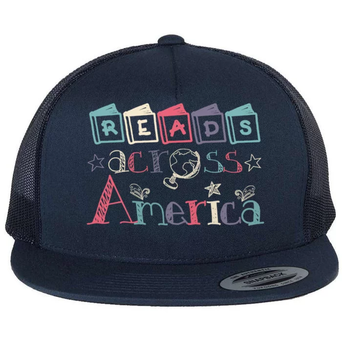 Reads Across Tee America Reading Teacher Books Reader Gift Flat Bill Trucker Hat