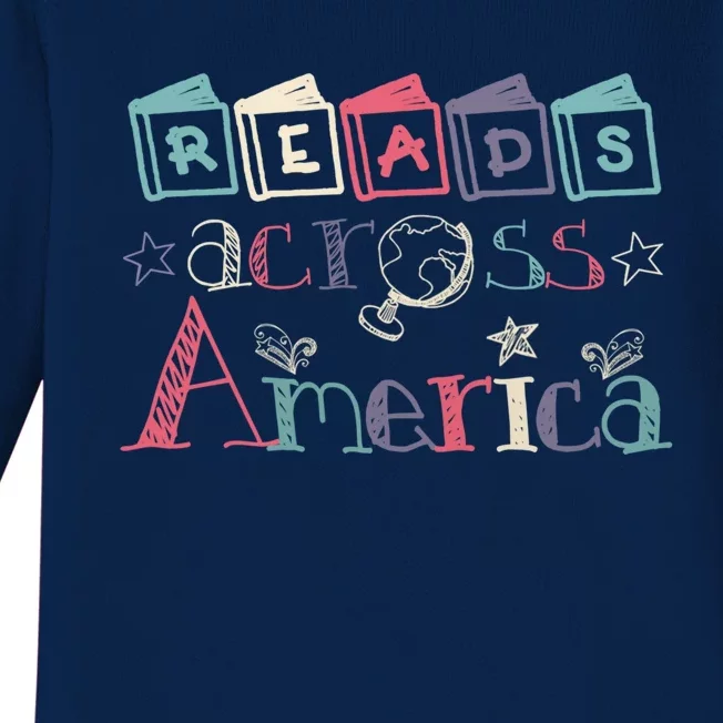 Reads Across Tee America Reading Teacher Books Reader Gift Baby Long Sleeve Bodysuit