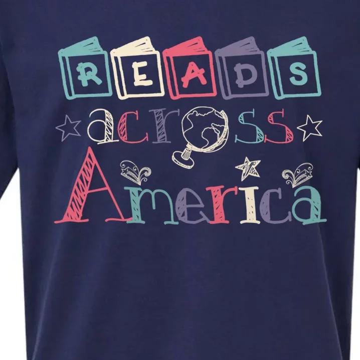 Reads Across Tee America Reading Teacher Books Reader Gift Sueded Cloud Jersey T-Shirt