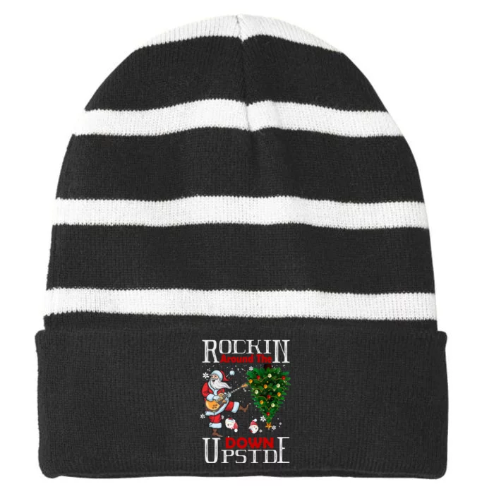 Rockin Around The Christmas Upside Down Striped Beanie with Solid Band