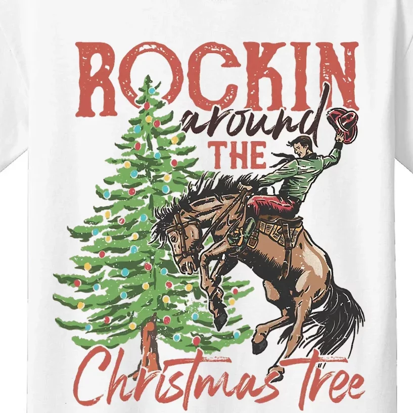 Rocking Around The Christmas Tree Christmas Cowboy Horse Kids T-Shirt