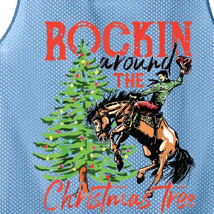 Rocking Around The Christmas Tree Christmas Cowboy Horse Mesh Reversible Basketball Jersey Tank