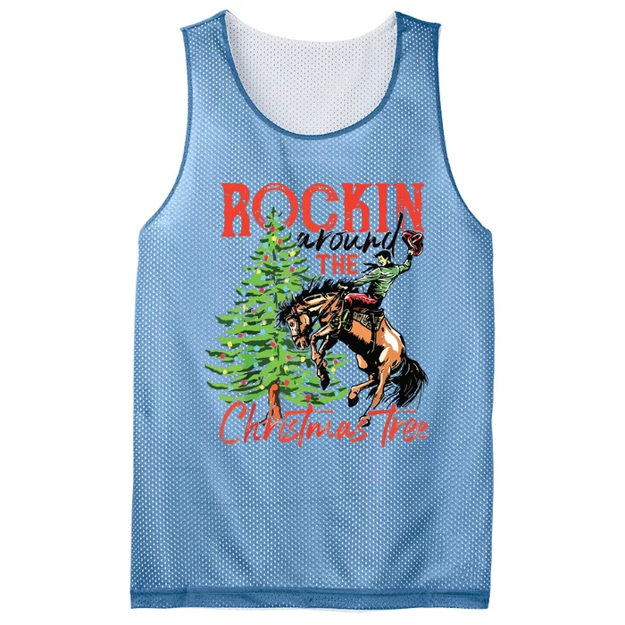 Rocking Around The Christmas Tree Christmas Cowboy Horse Mesh Reversible Basketball Jersey Tank