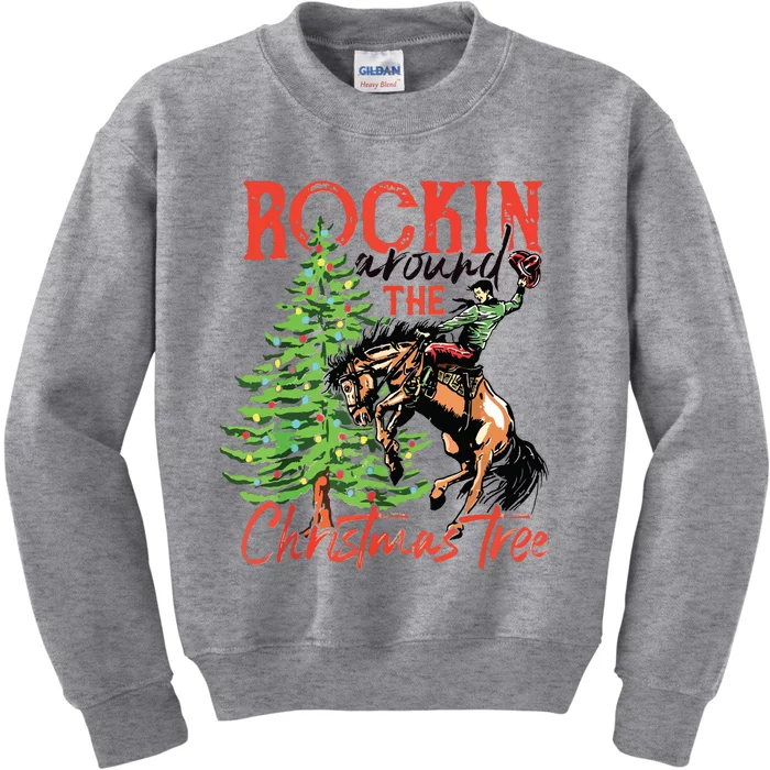 Rocking Around The Christmas Tree Christmas Cowboy Horse Kids Sweatshirt