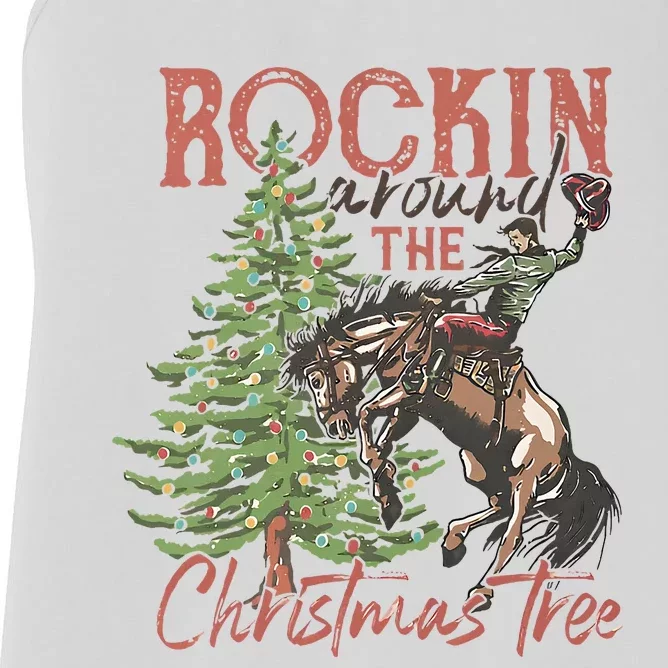 Rocking Around The Christmas Tree Bucking Horse Holiday Women's Racerback Tank