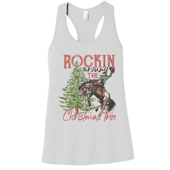 Rocking Around The Christmas Tree Bucking Horse Holiday Women's Racerback Tank