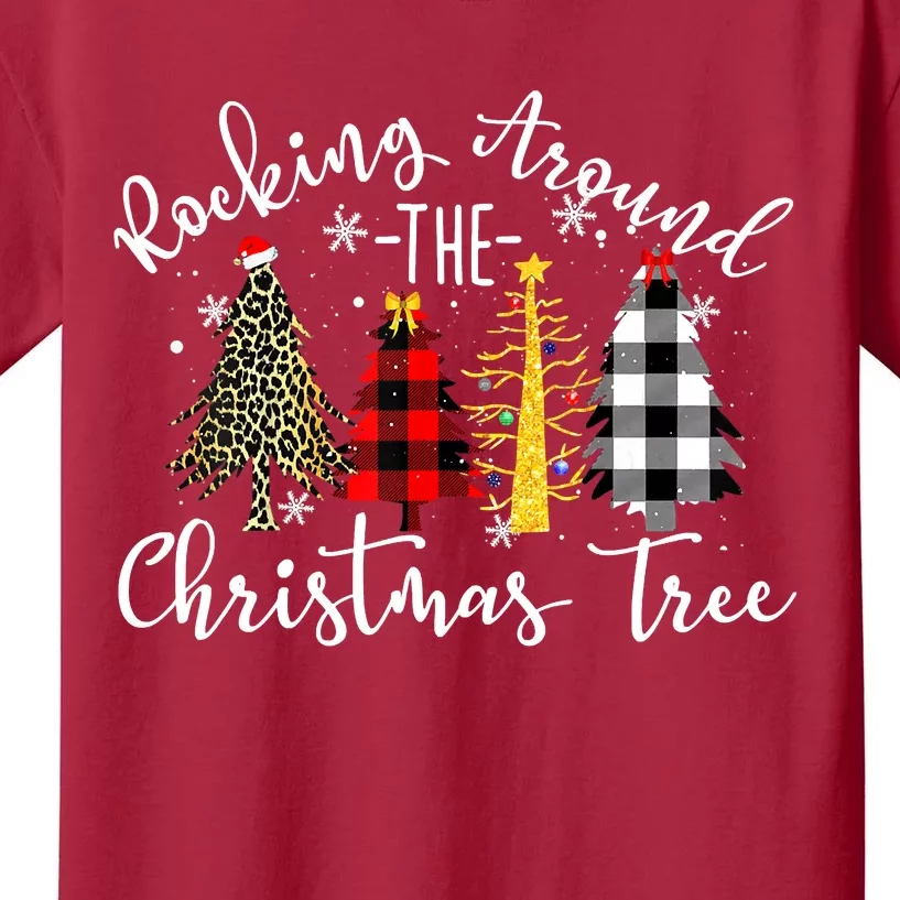 Rocking Around The Christmas Tree Buffalo Plaid Christmas Kids T-Shirt