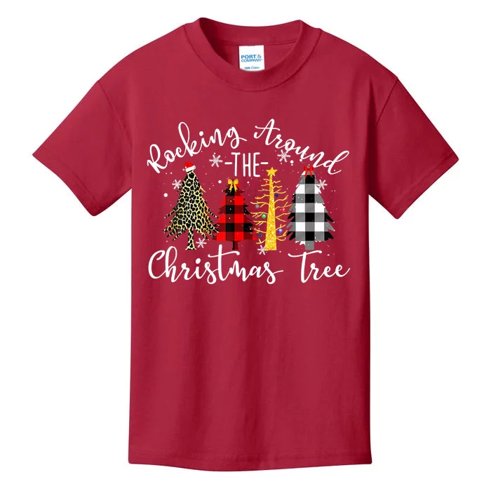 Rocking Around The Christmas Tree Buffalo Plaid Christmas Kids T-Shirt