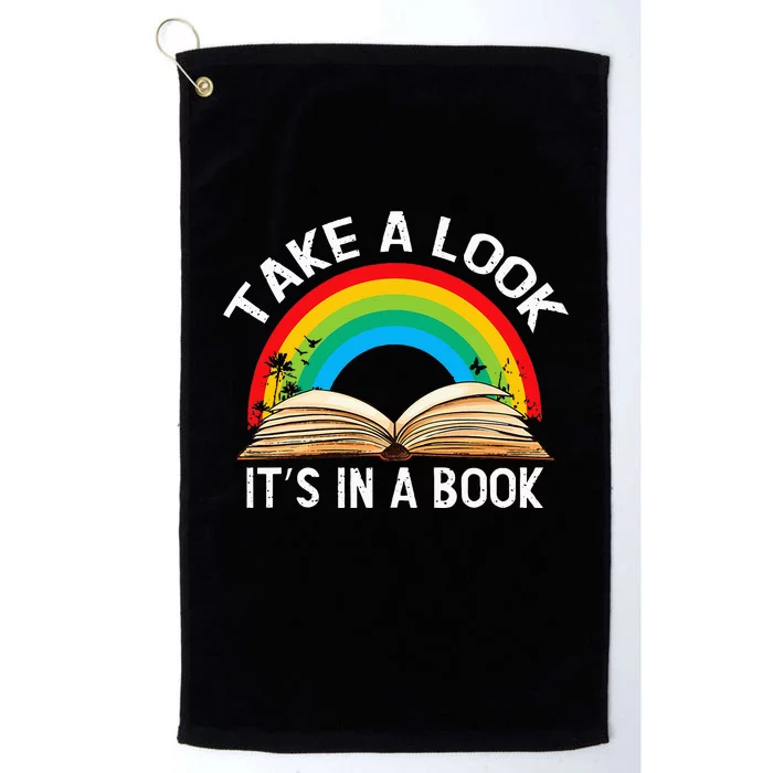 Reading Art Vintage Retro Rainbow Take A Look ItS In A Book Platinum Collection Golf Towel