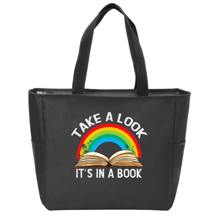 Reading Art Vintage Retro Rainbow Take A Look ItS In A Book Zip Tote Bag