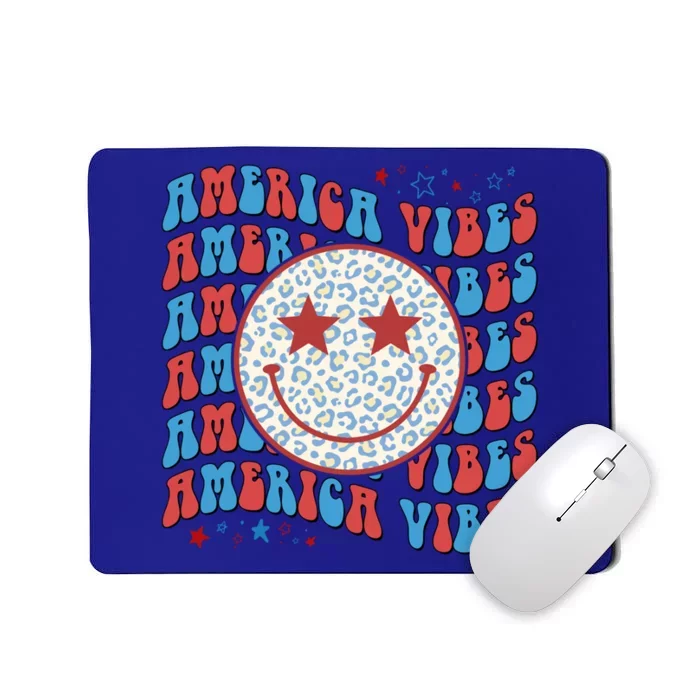 Retro America Vibes Smile Face Patriotic Groovy 4th Of July Gift Mousepad