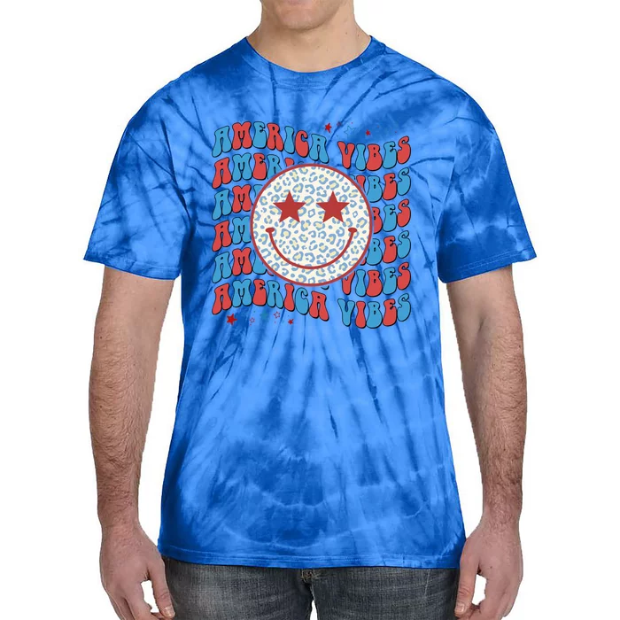 Retro America Vibes Smile Face Patriotic Groovy 4th Of July Gift Tie-Dye T-Shirt