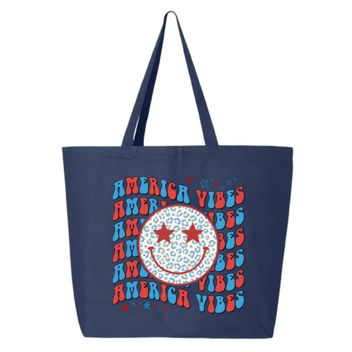 Retro America Vibes Smile Face Patriotic Groovy 4th Of July Gift 25L Jumbo Tote