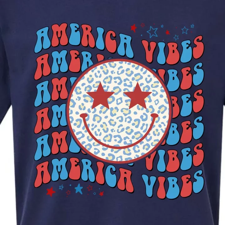 Retro America Vibes Smile Face Patriotic Groovy 4th Of July Gift Sueded Cloud Jersey T-Shirt