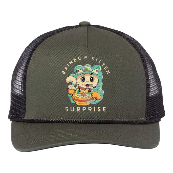 Retro Animals Vintage Cats Rainbow Kitten Surprise Cute Eat Retro Rope Trucker Hat Cap