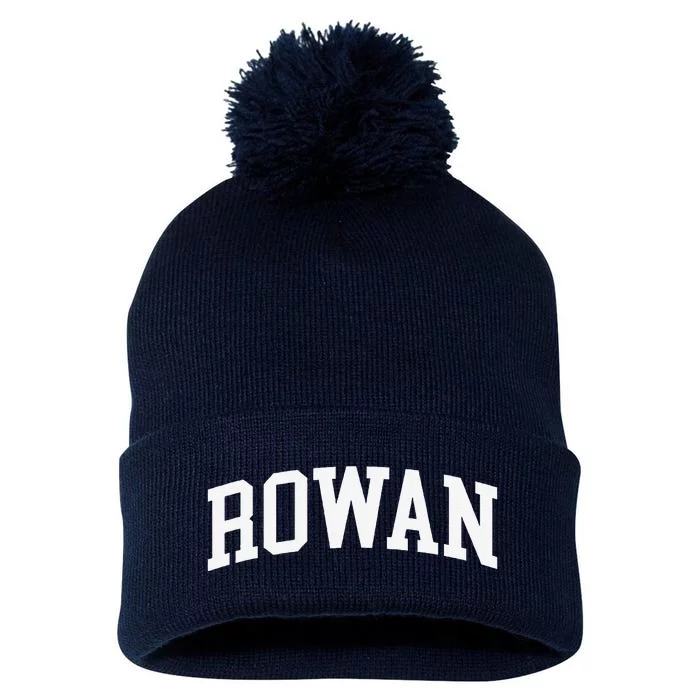 Rowan Arch Vintage Retro College Athletic Sports Pom Pom 12in Knit Beanie