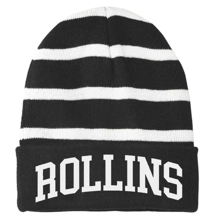 Rollins Arch Vintage Retro College Athletic Sports Striped Beanie with Solid Band