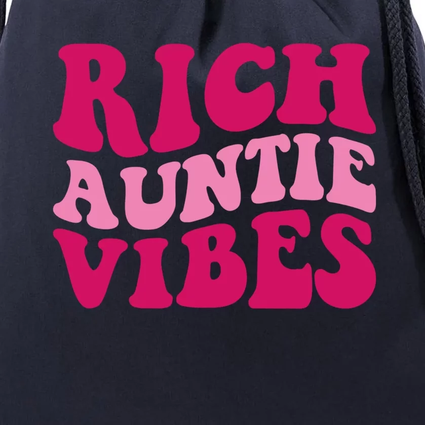 Rich Auntie Vibes Funny Aunt Saying Groovy Gift Drawstring Bag