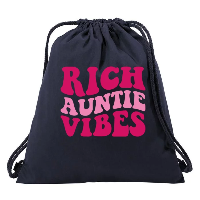 Rich Auntie Vibes Funny Aunt Saying Groovy Gift Drawstring Bag