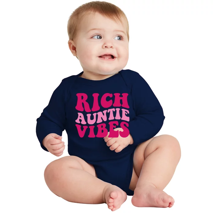 Rich Auntie Vibes Funny Aunt Saying Groovy Gift Baby Long Sleeve Bodysuit