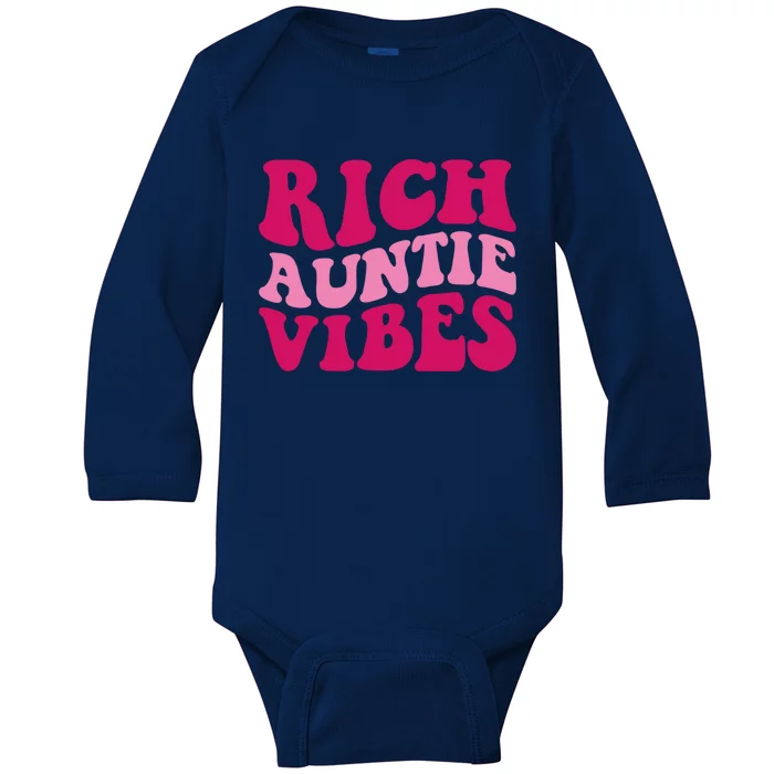 Rich Auntie Vibes Funny Aunt Saying Groovy Gift Baby Long Sleeve Bodysuit