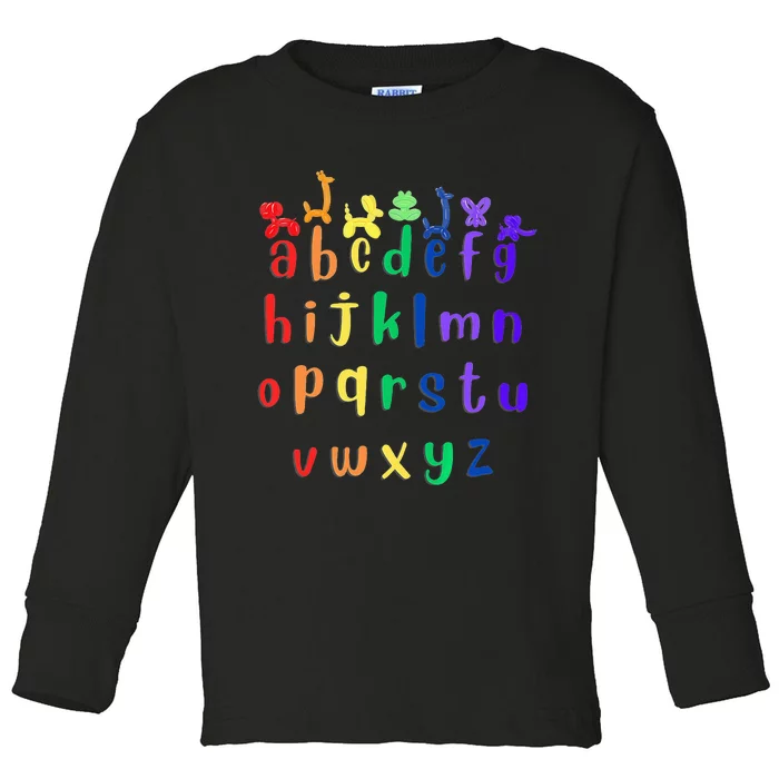 Rainbow ABCs with Balloon Animals Toddler Long Sleeve Shirt