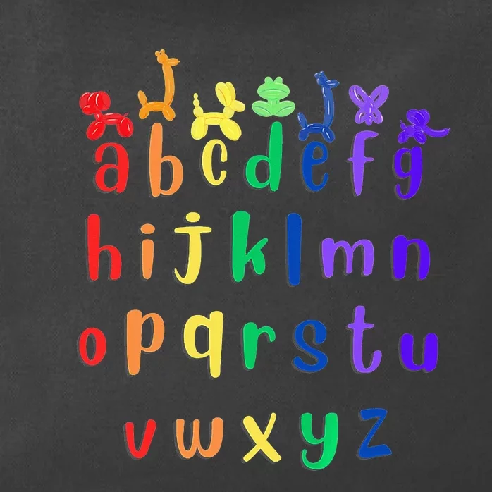 Rainbow ABCs with Balloon Animals Zip Tote Bag