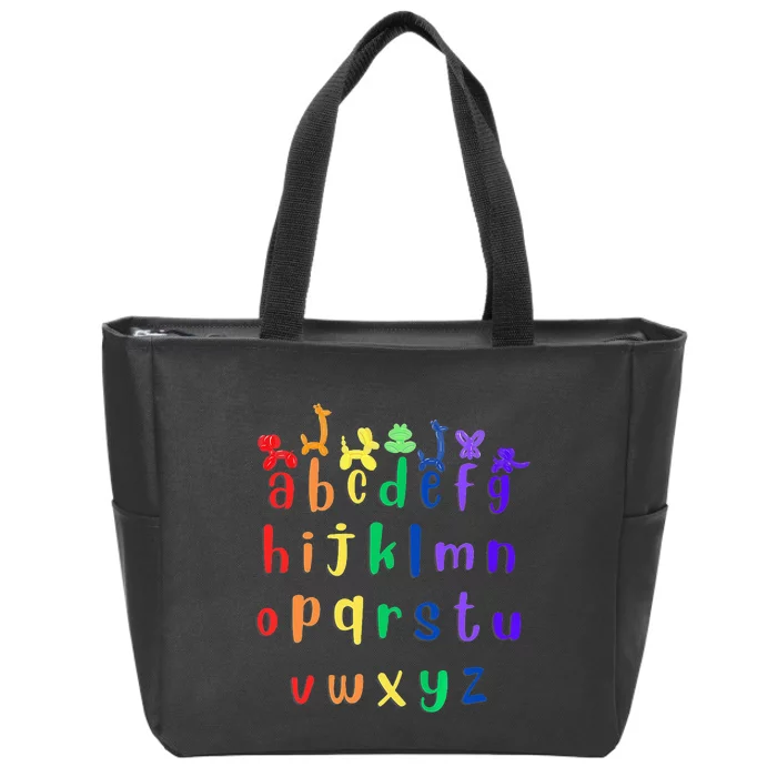 Rainbow ABCs with Balloon Animals Zip Tote Bag