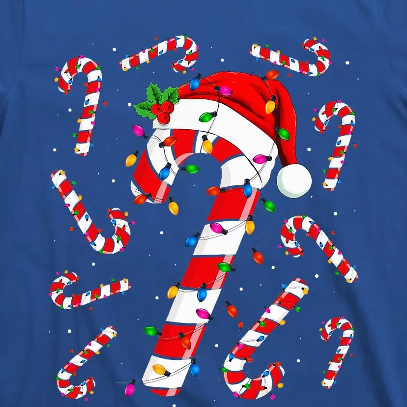 Red and White Candy Cane Santa Christmas Funny Xmas Lights T-Shirt