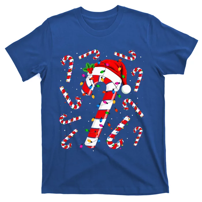 Red and White Candy Cane Santa Christmas Funny Xmas Lights T-Shirt