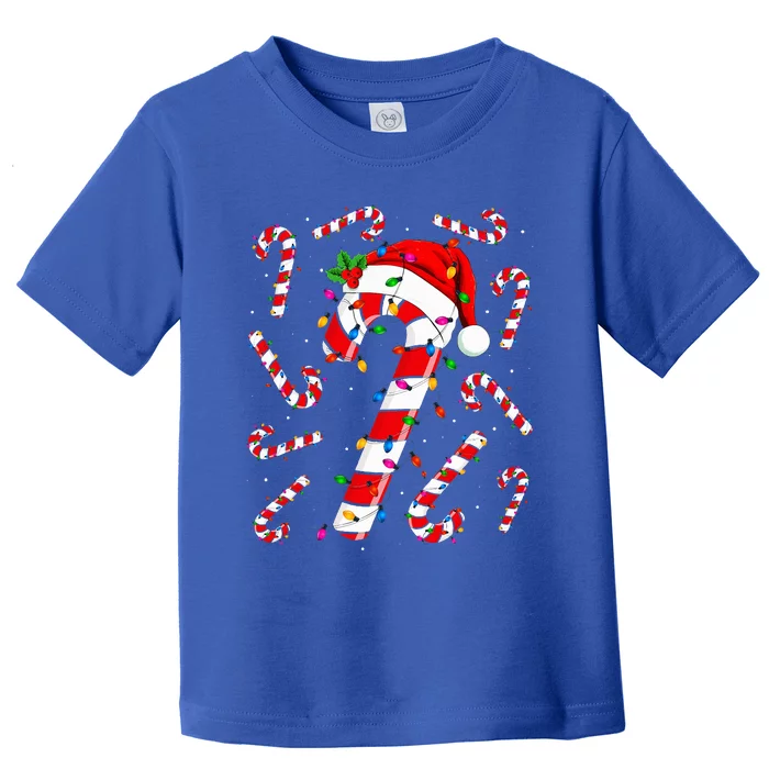 Red and White Candy Cane Santa Christmas Funny Xmas Lights Toddler T-Shirt