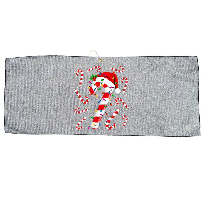 Red and White Candy Cane Santa Christmas Funny Xmas Lights Large Microfiber Waffle Golf Towel