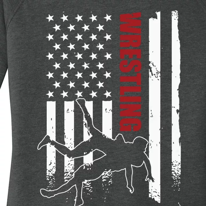 Retro American Wrestling Apparel US Flag Wrestling Women's Perfect Tri Tunic Long Sleeve Shirt