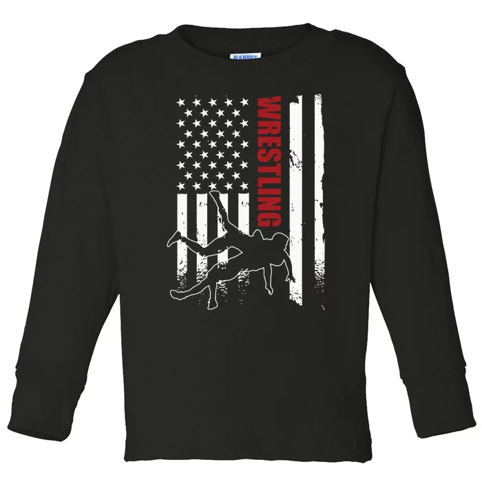 Retro American Wrestling Apparel US Flag Wrestling Toddler Long Sleeve Shirt