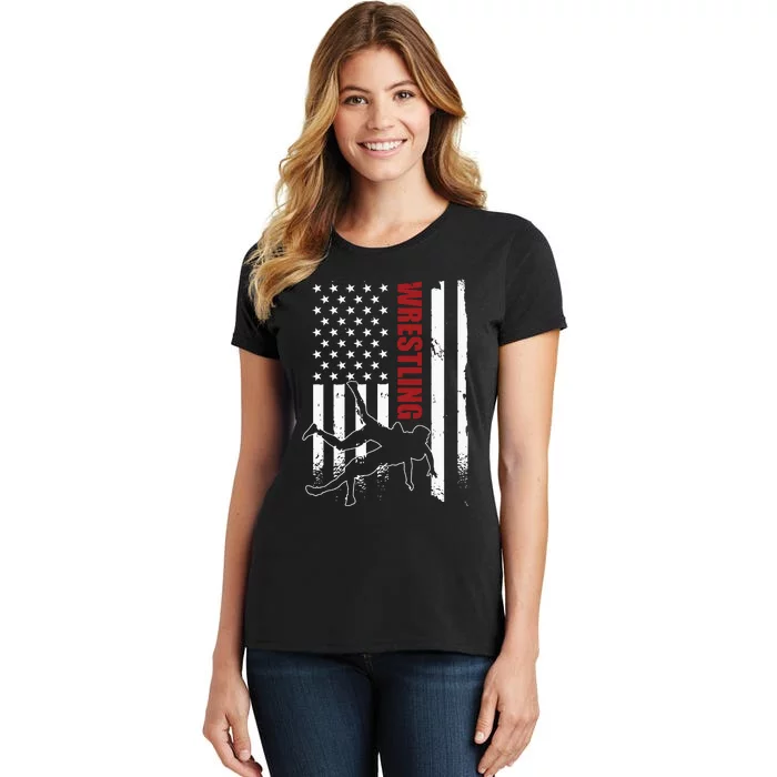 Retro American Wrestling Apparel US Flag Wrestling Women's T-Shirt