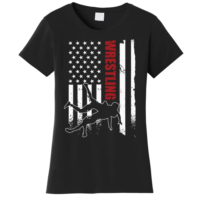 Retro American Wrestling Apparel US Flag Wrestling Women's T-Shirt