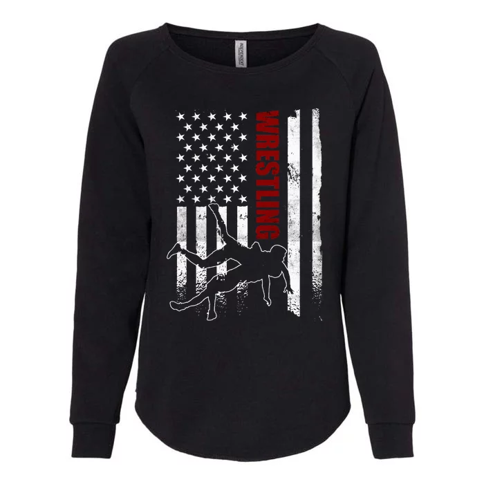 Retro American Wrestling Apparel Us Flag Wrestling Womens California Wash Sweatshirt