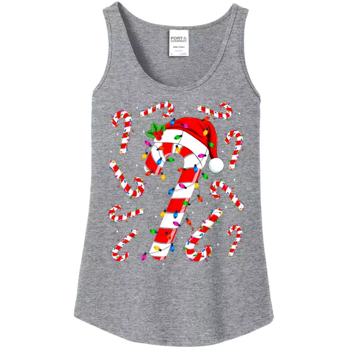 Red And White Candy Cane Santa Christmas Funny Xmas Lights Ladies Essential Tank