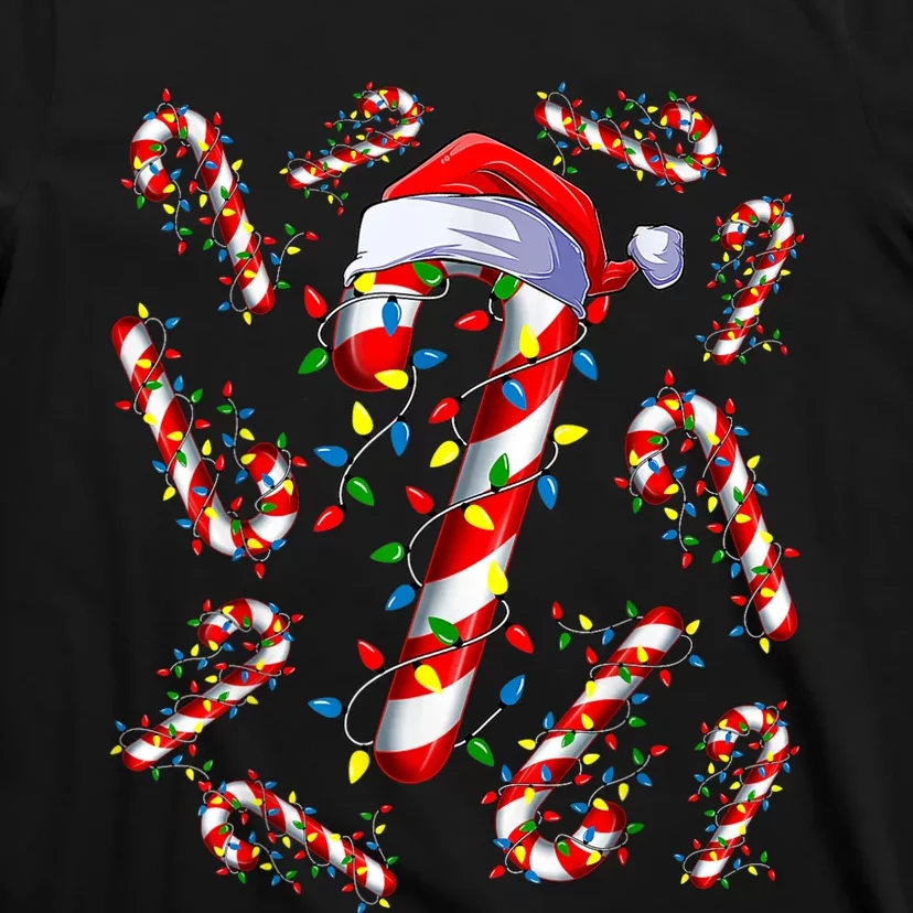 Red And White Candy Cane Santa Christmas Funny Xmas Lights T-Shirt