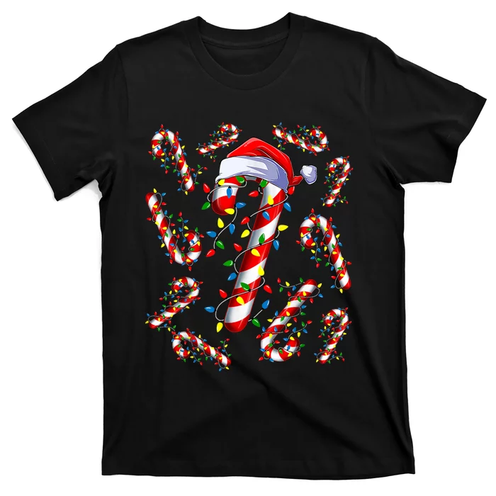 Red And White Candy Cane Santa Christmas Funny Xmas Lights T-Shirt