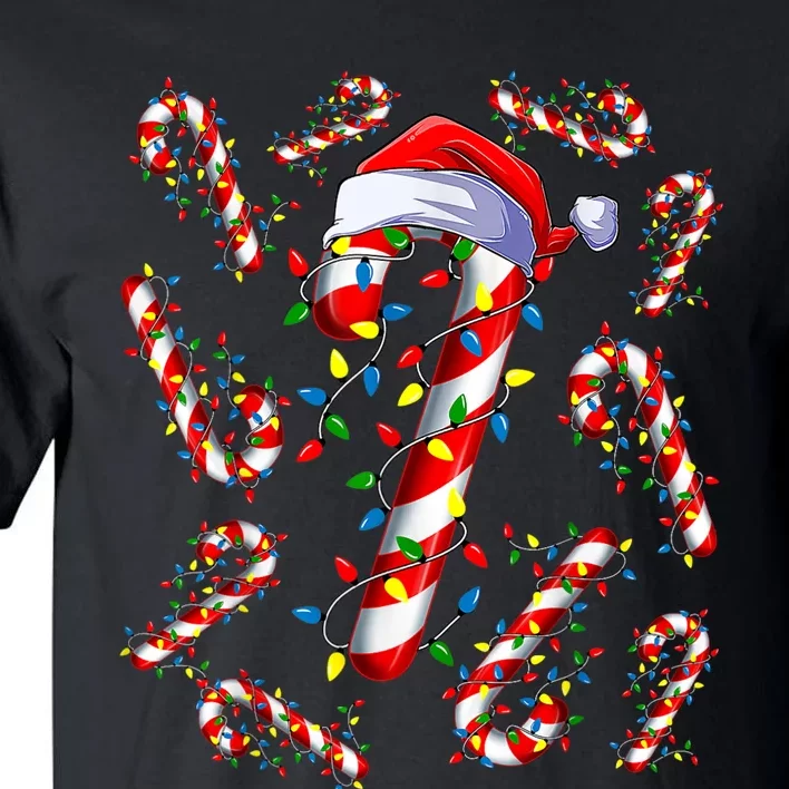 Red And White Candy Cane Santa Christmas Funny Xmas Lights Tall T-Shirt