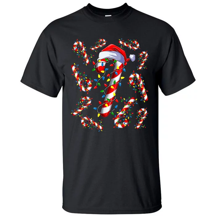 Red And White Candy Cane Santa Christmas Funny Xmas Lights Tall T-Shirt