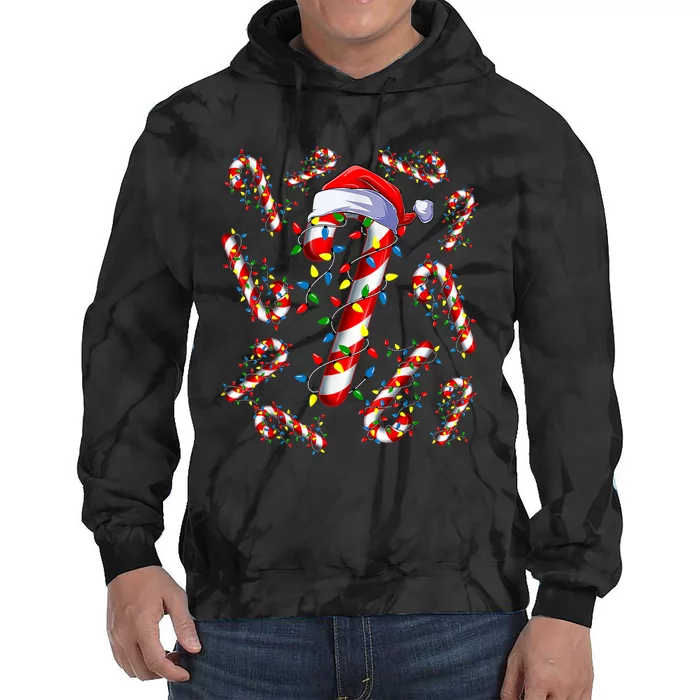 Red And White Candy Cane Santa Christmas Funny Xmas Lights Tie Dye Hoodie